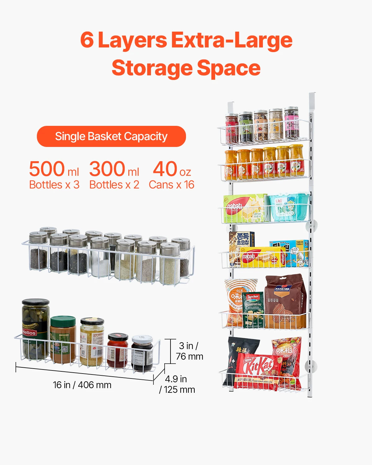 VEVOR 6/8/9/10 Tier Over the Door Hanging Pantry Spice Rack Organizer Heavy-Duty Steel Adjustable