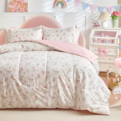 Cotton Floral Design Comforter Bedding Set for Girls Twin Size 68x88" 3 Pieces