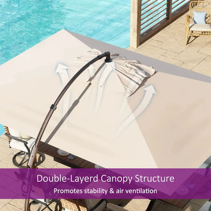 Outdoor Aluminum Cantilever Rectangle Offset Umbrella with Base 10x13 Ft