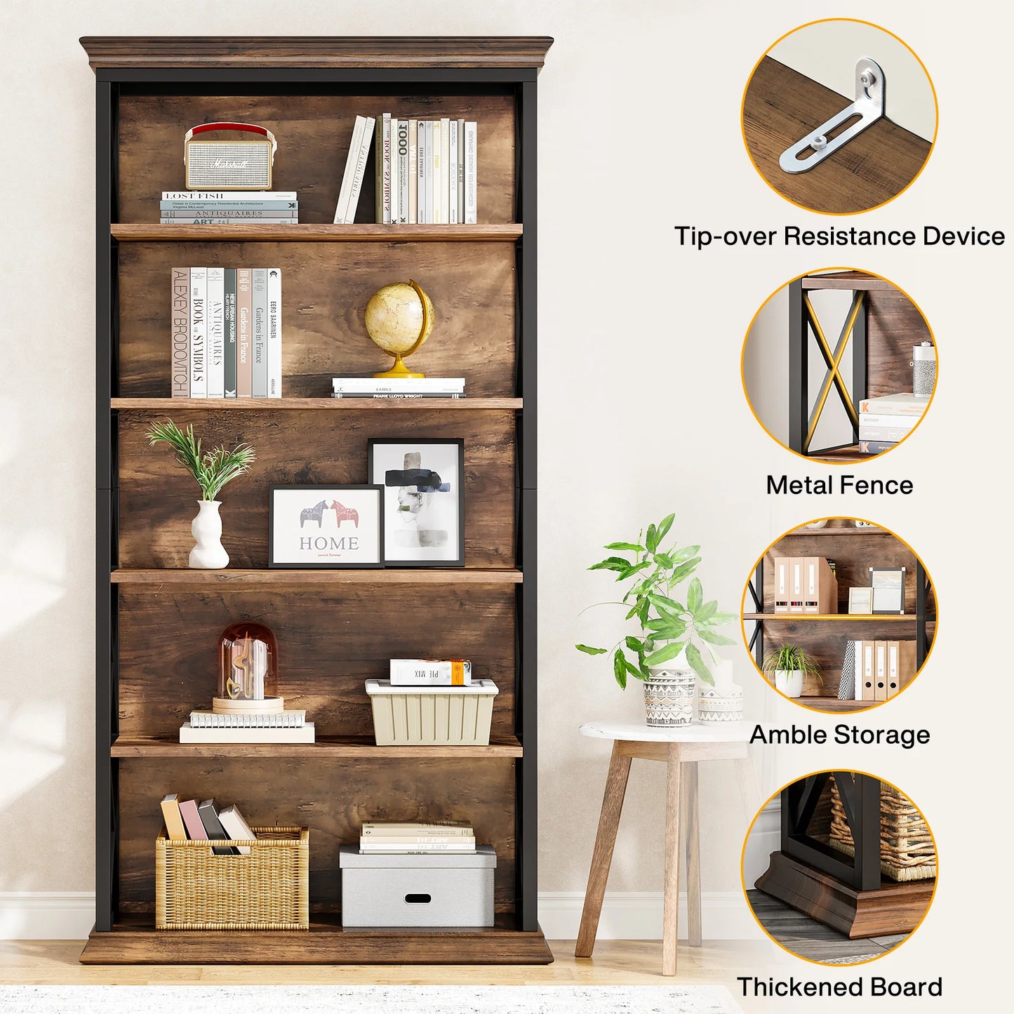 Industrial 6-Tier 5 Shelf Display Storage Floor Standing Bookcase 71"