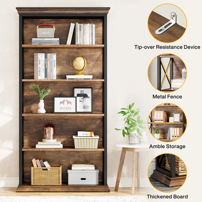 Industrial 6-Tier 5 Shelf Display Storage Floor Standing Bookcase 71"