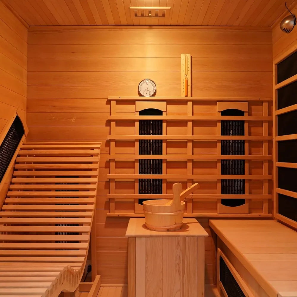 Red Cedar Indoor Dual System (Infrared & Steam)Sauna with Recliner 2-3 Person