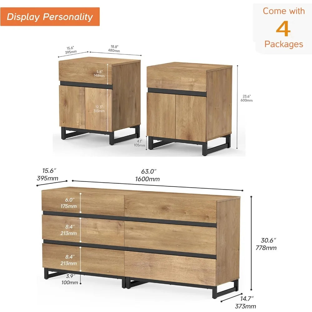 Bedroom Dresser Nightstand Set 3 Piece