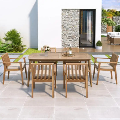 Acacia Outdoor Dining Set 70.75" Table & 6 Chairs w/ Cushions 7-Piece