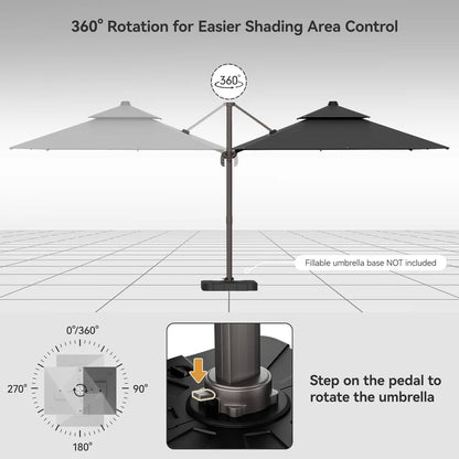360° Rotation Heavy Duty Cantilever Patio Umbrella Double Layer Offset Design Large Rectangle 9x12 Ft