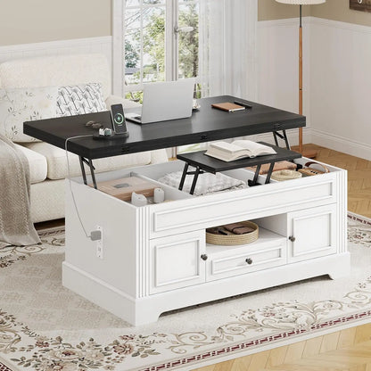 Multi-Function Lift Top Coffee Table with Storage Power Outlets Hidden Compartment