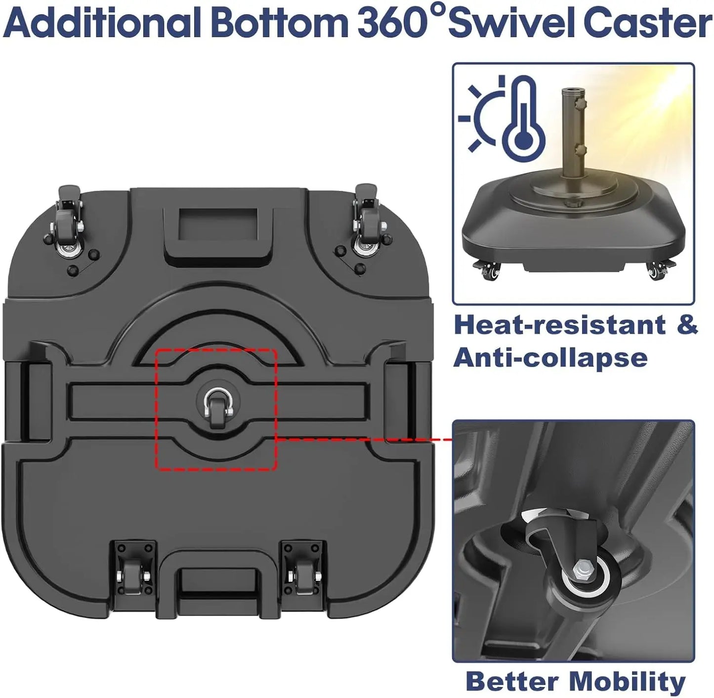 Heavy Duty 5-Wheel Patio Umbrella Base 145lb Fillable Holder Fits Multiple Sizes
