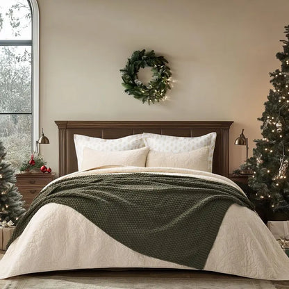 Chenille Knitted Decorative Farmhouse Throw Blanket Soft Luxurious Moss Stitch Blankets for Bed, Couch