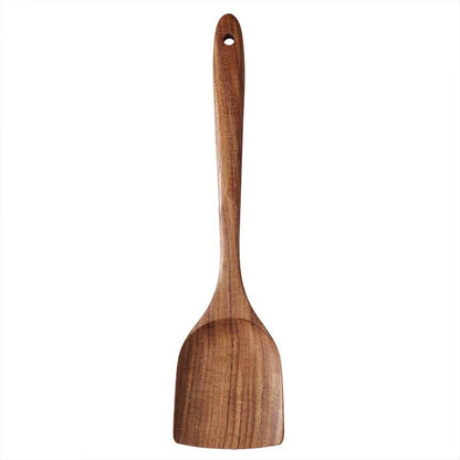 Natural Wood Kitchen Tool Set Includes Spoon, Spatula Slotted Spoon 5 Pieces