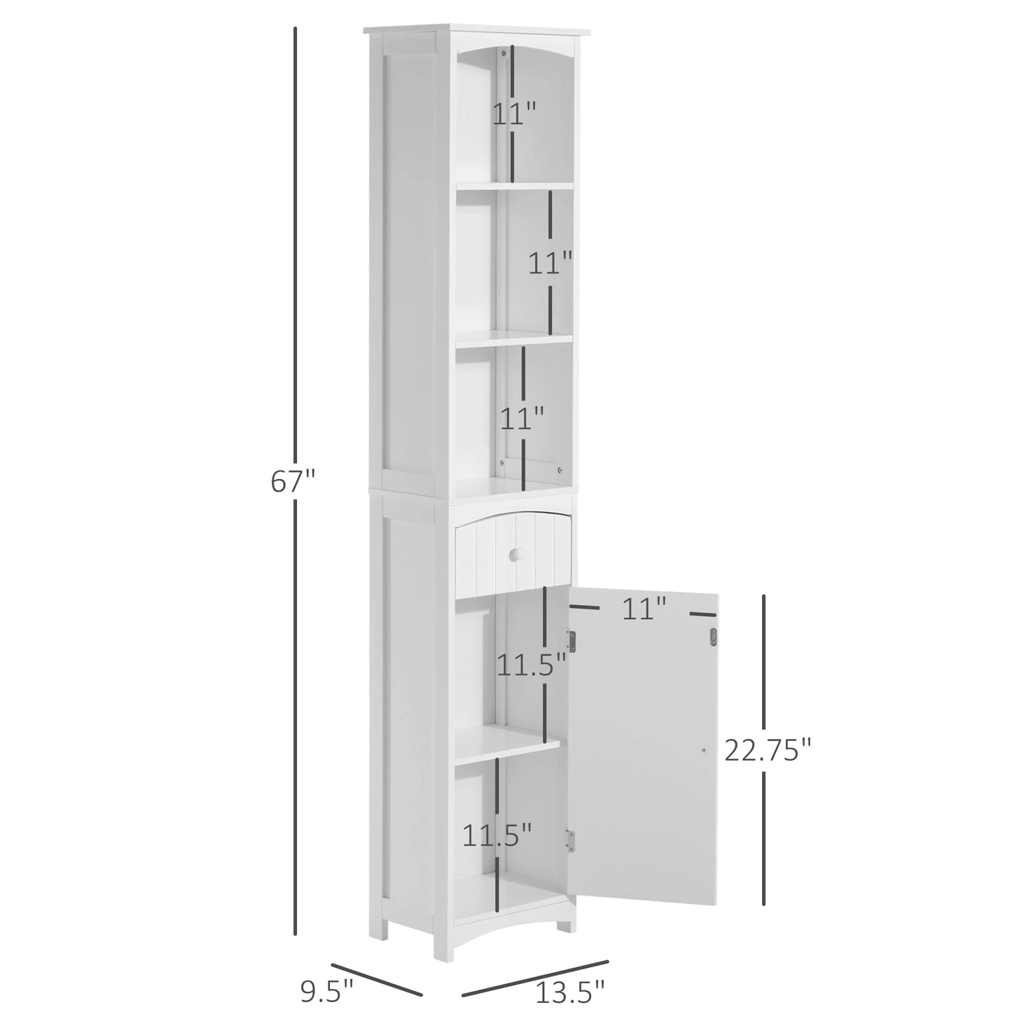 3-Tier Bathroom Storage Cabinet with Shelves and Drawer