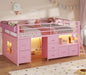 Low Metal Loft Bed Twin Size 14" H Safety Guardrail with 7 Storage Drawers Bookcase LED Lights