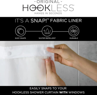Hookless Waffle Shower Curtain Set with Sheer Window Snap-In Liner Built-In Rings, 71x74 Inches, Frost Grey