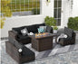 7 Piece Patio Rattan Outdoor Sectional Patio Conversion Set Seat Cushions with Fire Pit Table
