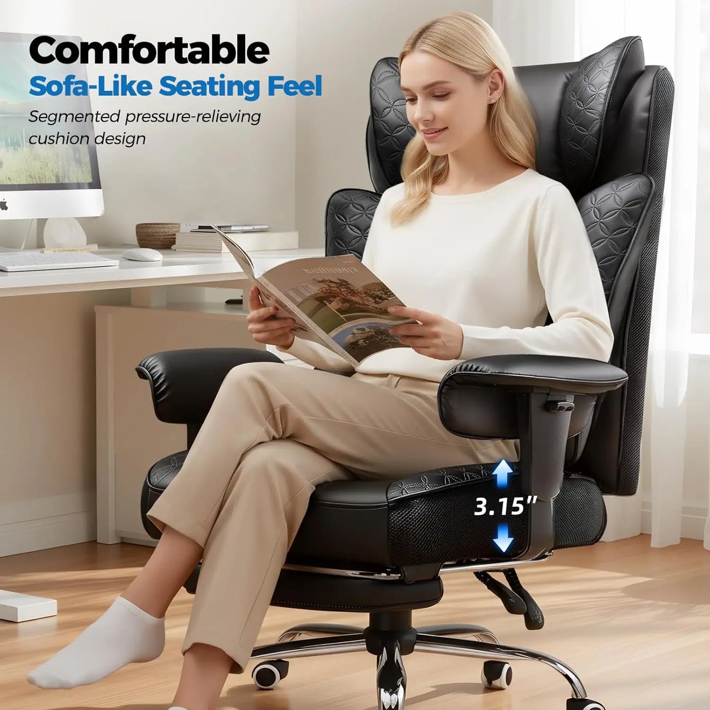 Ergonomic Reclining Office Chair with Footrest Adjustable Armrests 400LBS Capacity