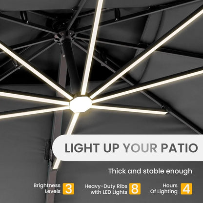 Heavy Duty Windproof Double Top Cantilever Patio Umbrella with LED Lights 10x13 Ft