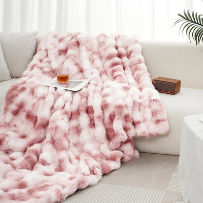 Faux Rabbit Fleece Throw Blanket for Bedroom Living Room