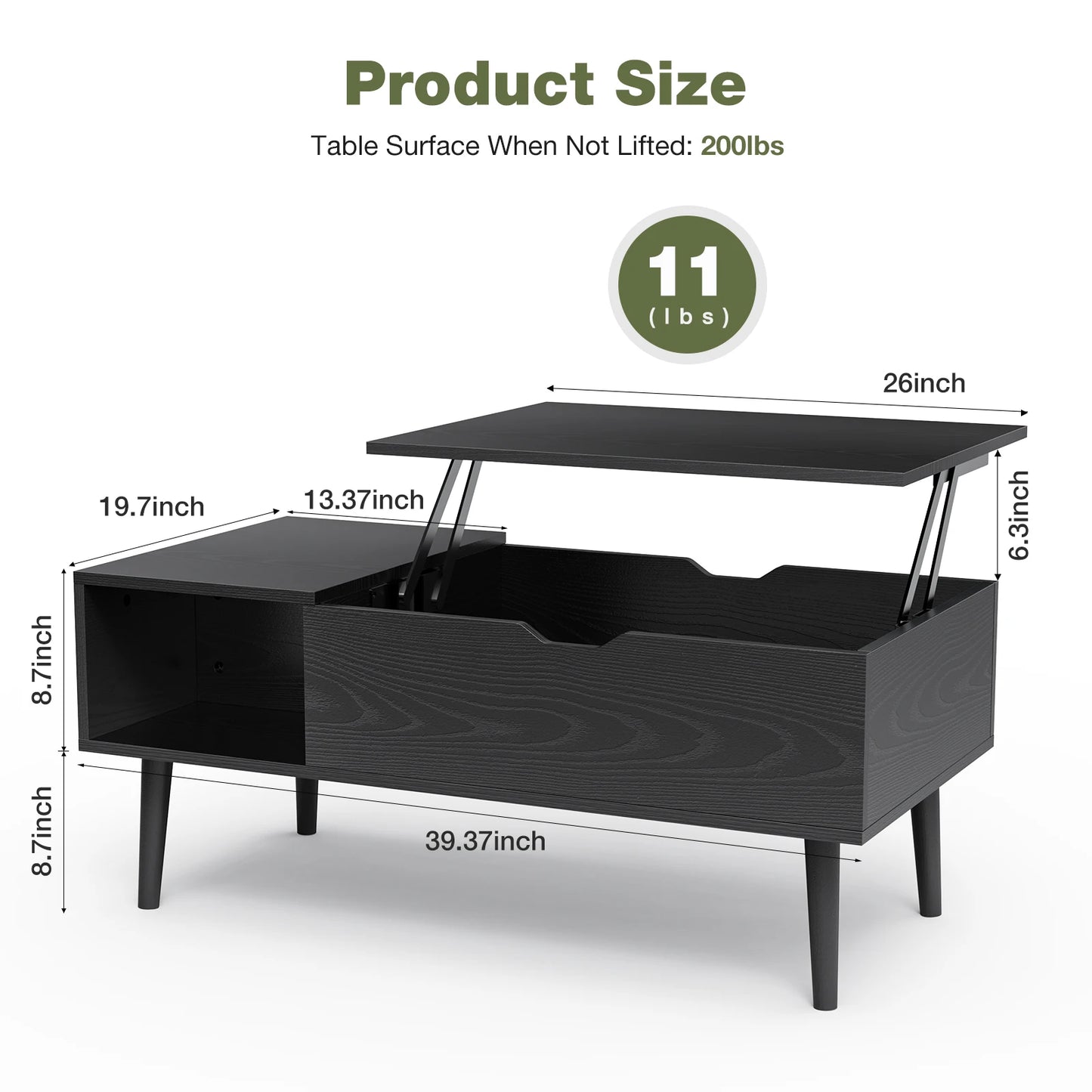 JHK Lift Top Coffee Tables 39.37"x19.7" Adjustable Storage Shelf Easy Lift/Lower