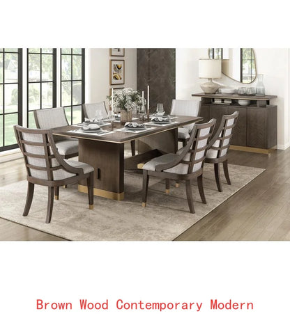 Modern Extension Table Dining Set 8 Armchairs Upholstered Gold Tipping 9-Piece