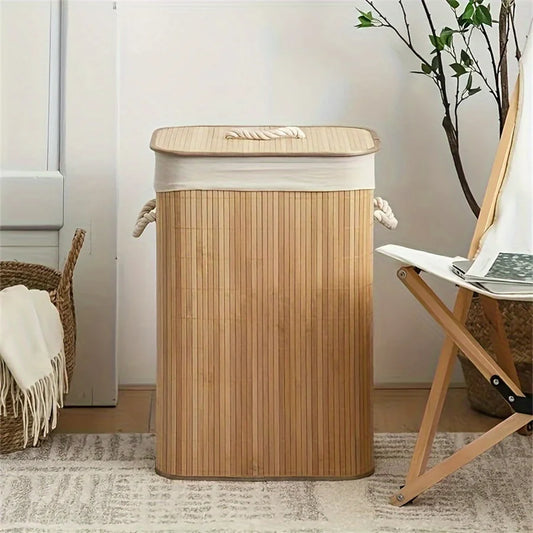 Bamboo Foldable Storage Basket Large Capacity for Bedroom Bathroom Laundry Room Organizing Toys Clothes