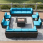 Outdoor Patio Conversion Wicker Rattan Sectional Sofa Set with Fire Pit Table 15Pcs
