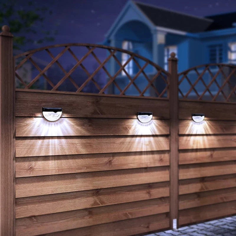 Solar 6 LED Outdoor Waterproof Wall Lamp Lights Warm White for Yard Garage Porch Fence Driveway Railing 2Pcs