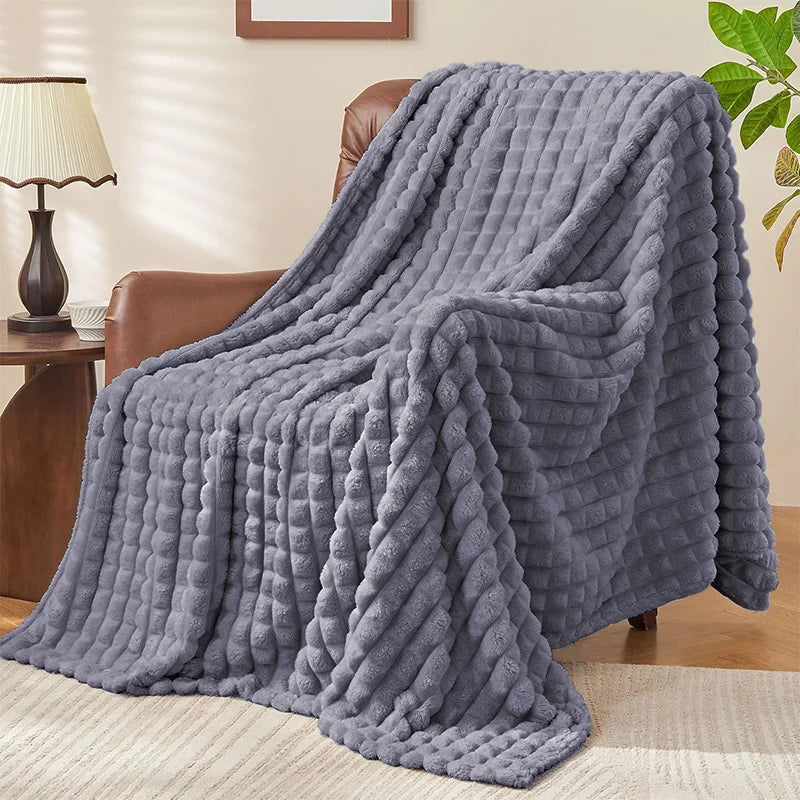 Faux Rabbit Fur Checkered Throw Blanket Fluffy for Bed Couch