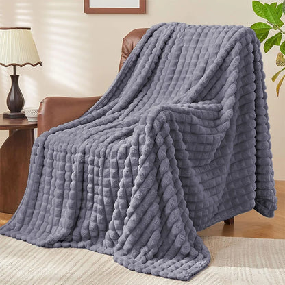 Faux Rabbit Fur Checkered Throw Blanket Fluffy for Bed Couch