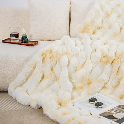 Faux Rabbit Fleece Throw Blanket for Bedroom Living Room