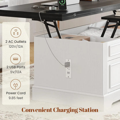 Multi-Function Lift Top Coffee Table with Storage Power Outlets Hidden Compartment