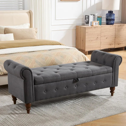 Upholstered King Size Ottoman End of Bed Bench 63" Rolled Arms and Legs