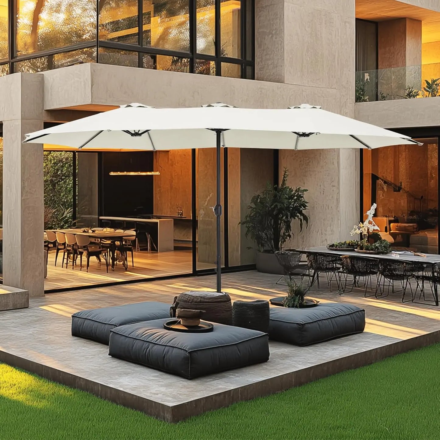 Large Double Sided Outdoor Rectangular Patio Umbrella Base Included Crank Handle 15 Ft