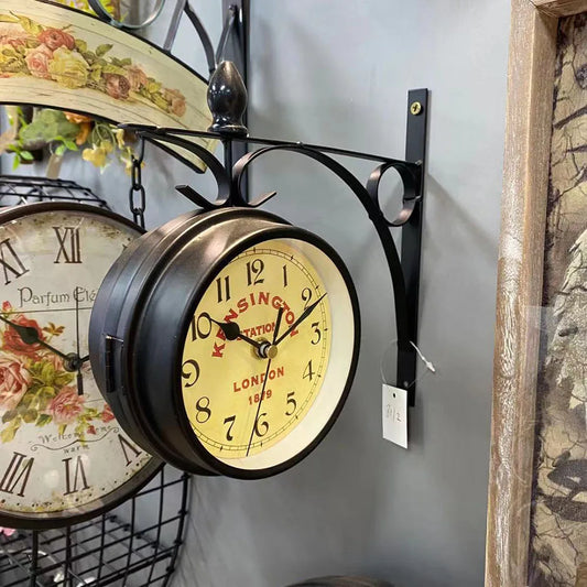 Unique Double-Sided European Antique Hanging Wall Clock
