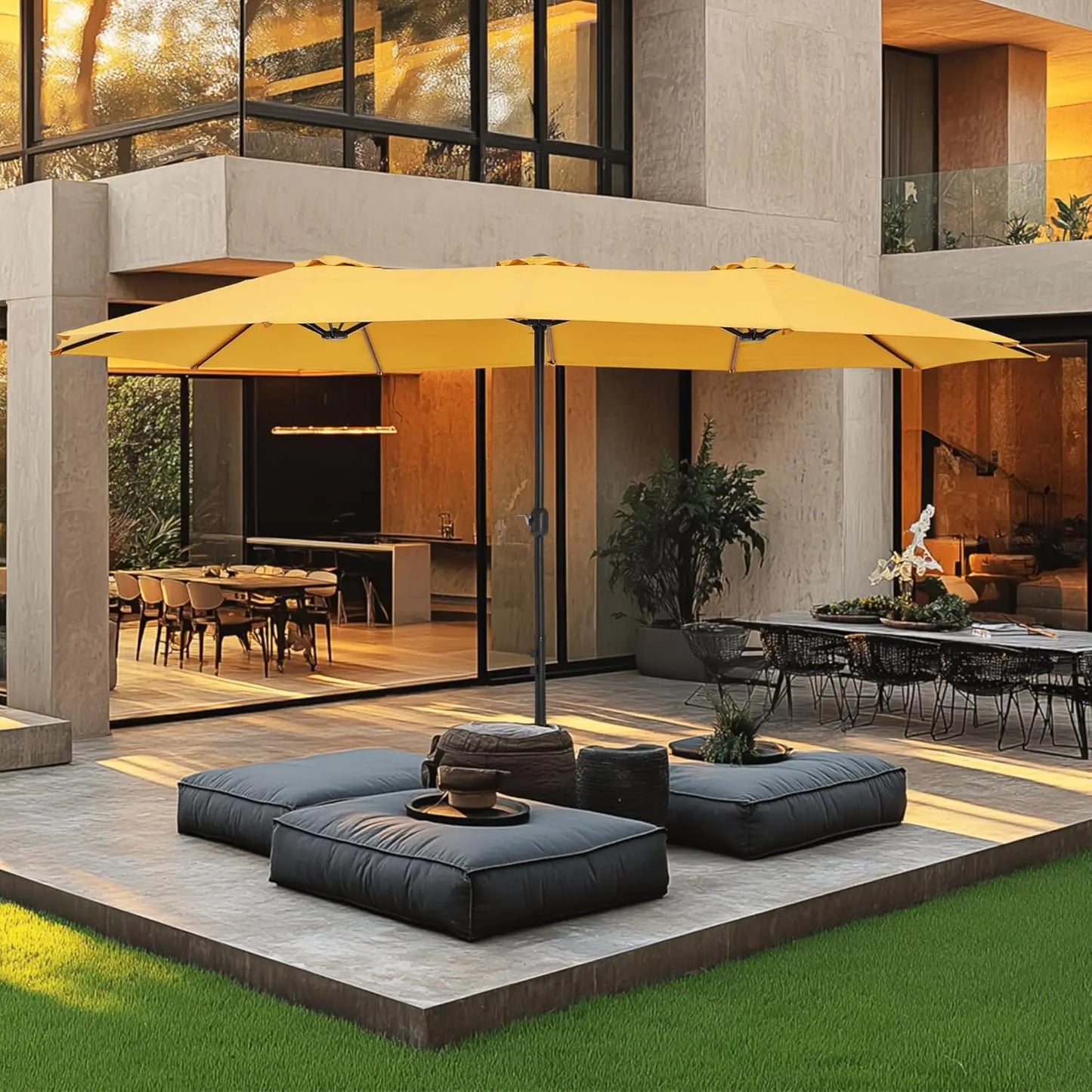 Large Double Sided Outdoor Rectangular Patio Umbrella Base Included Crank Handle 15 Ft