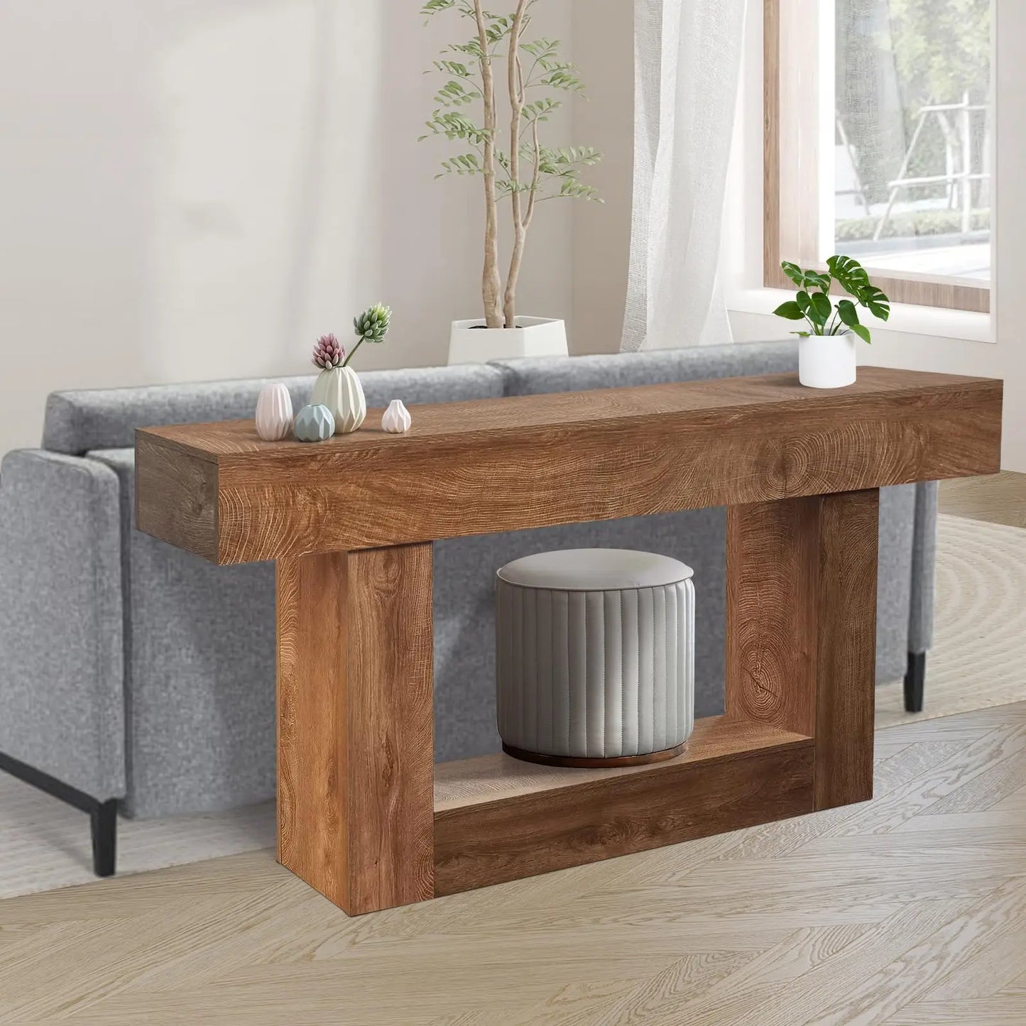 63-Inch Long Rustic Farmhouse Style Wood Console Entryway Table