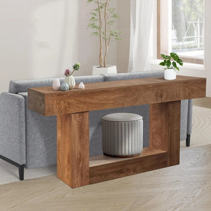 63-Inch Long Rustic Farmhouse Style Wood Console Entryway Table