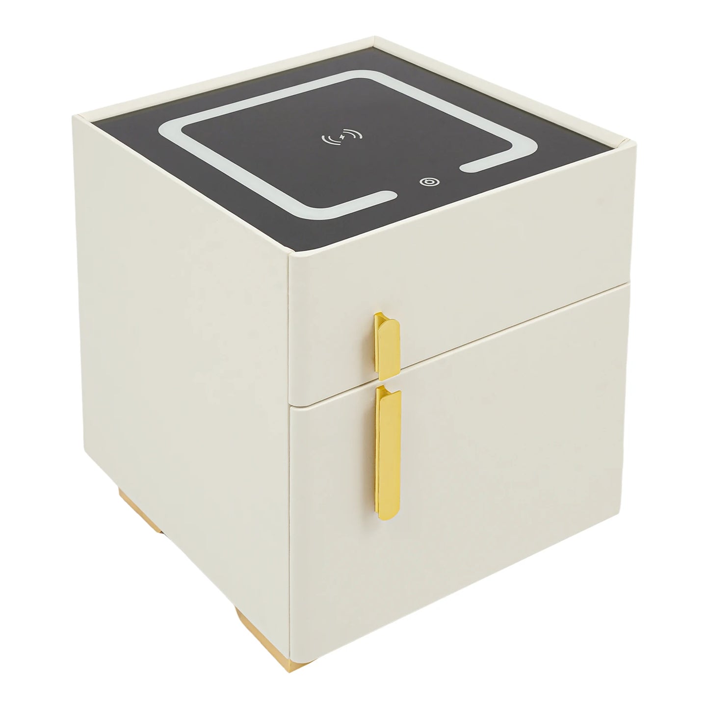 Solid Wood LED Smart Nightstand w/ Drawer (2), Safe, Wireless Charging