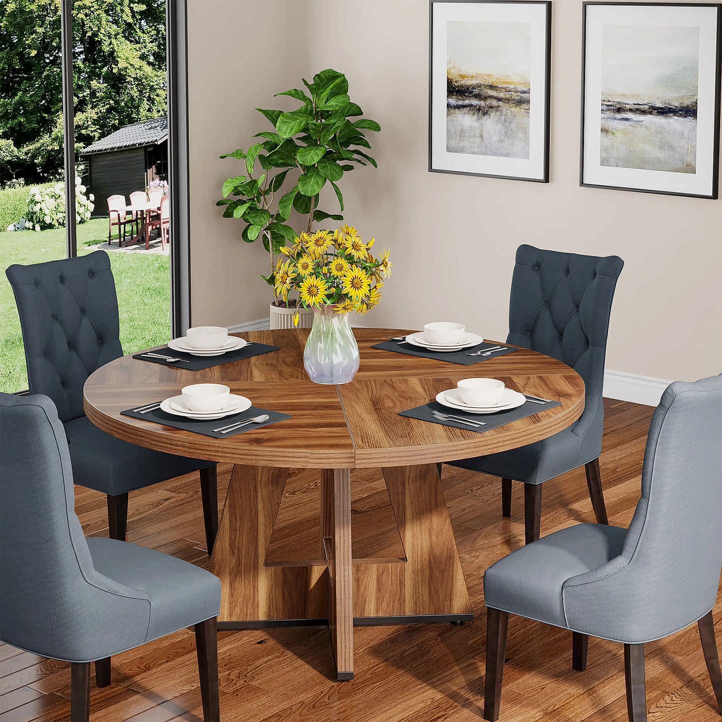 Small Round Farmhouse Dining Table 47" Seats 4