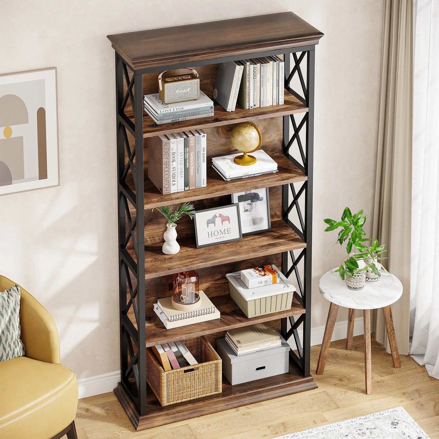 Industrial 6-Tier 5 Shelf Display Storage Floor Standing Bookcase 71"