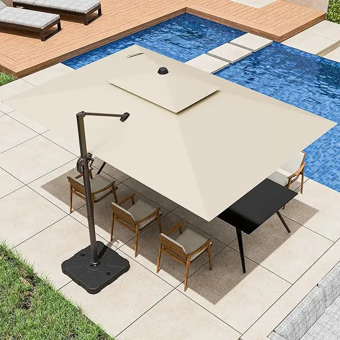 360° Rotation Heavy Duty Cantilever Patio Umbrella Double Layer Offset Design Large Rectangle 9x12 Ft