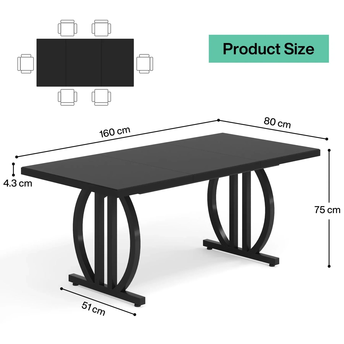 Modern Industrial Large Dining Table 63-Inch Heavy Duty Metal Frame 63"
