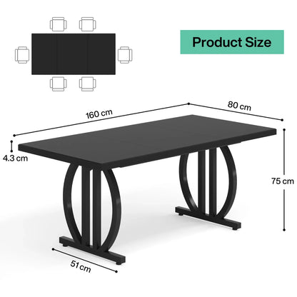 Modern Industrial Large Dining Table 63-Inch Heavy Duty Metal Frame 63"