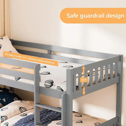 Twin Bunk Bed with Guardrails Ladder for Kids No Box Spring Required