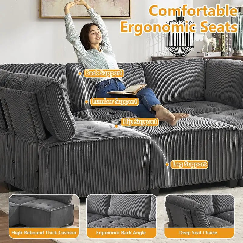 Modular Sectional Sofa U-Shaped Couch with Reversible Chaise 6-Seat Convertible Design