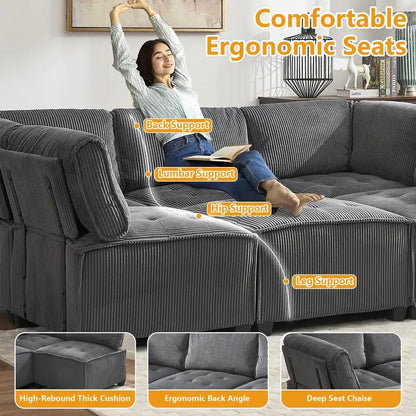 Modular Sectional Sofa U-Shaped Couch with Reversible Chaise 6-Seat Convertible Design