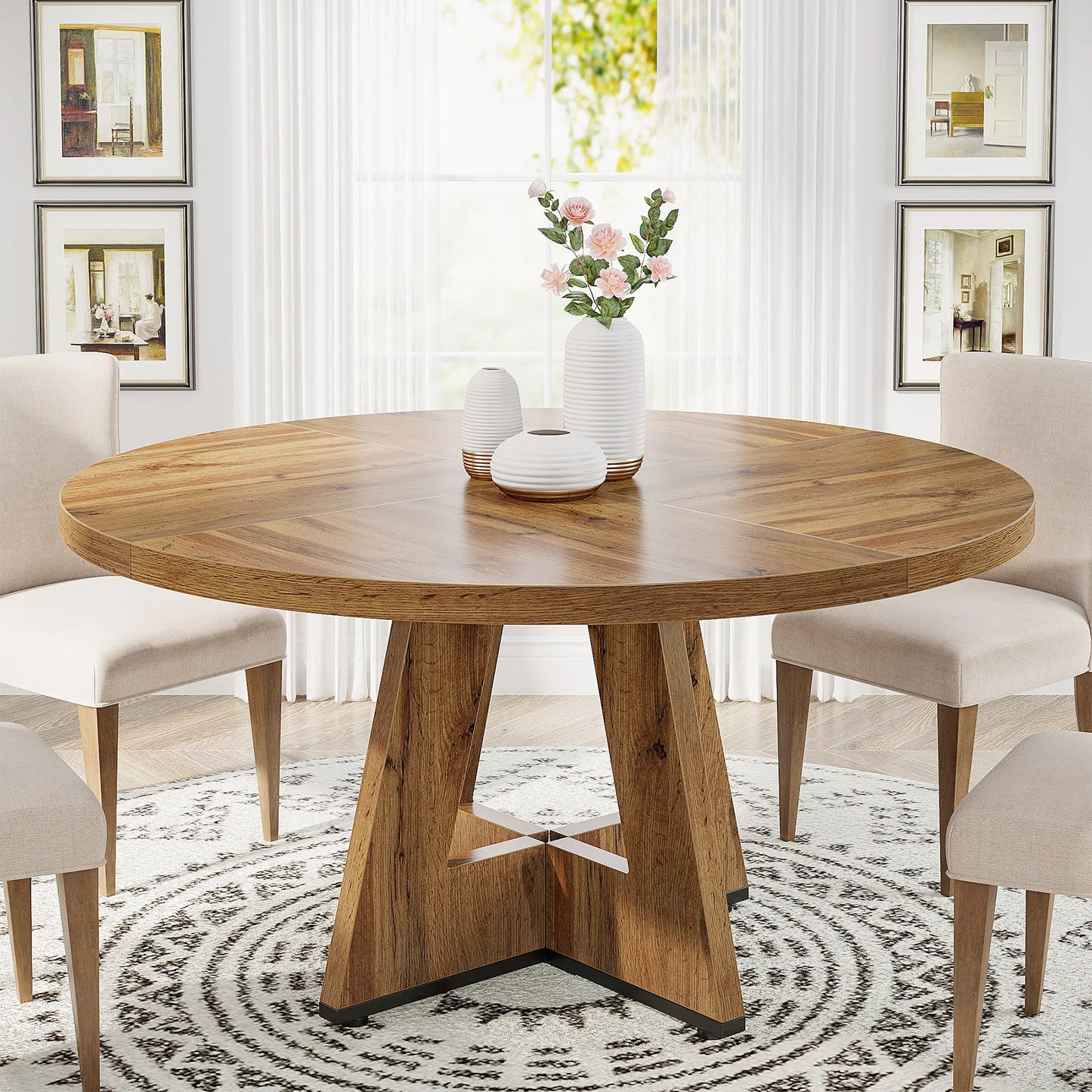 Small Round Farmhouse Dining Table 47" Seats 4