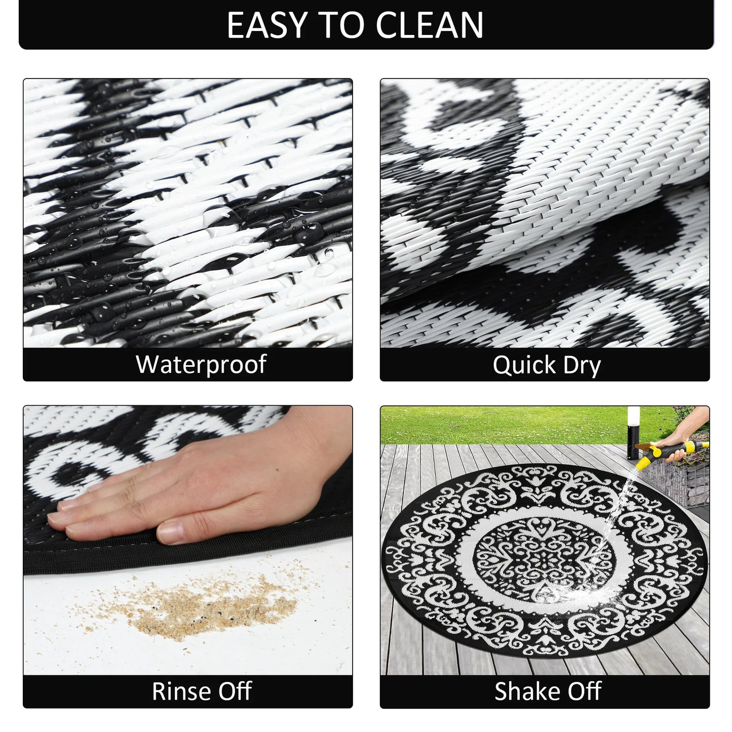 Round Outdoor Reversible Lightweight Plastic Straw Patio Rug 8Ft