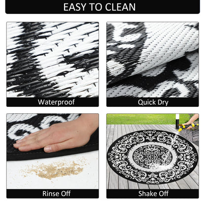 Round Outdoor Reversible Lightweight Plastic Straw Patio Rug 8Ft