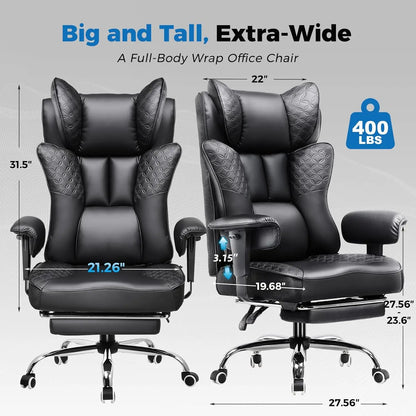 Ergonomic Reclining Office Chair with Footrest Adjustable Armrests 400LBS Capacity