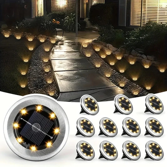 Mini Solar Powered Outdoor Waterproof Ground Lights 8 Pack
