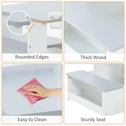 3-in-1 Adjustable Kids Art Table Chair Set with Dual-Sided Easel Paper Roll Storage
